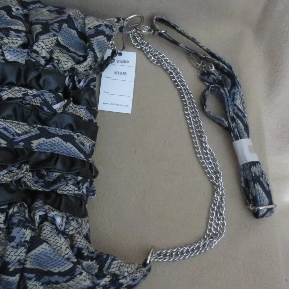 NEW Dollhouse Purse Blue Gray Black Snakeskin Print Crossbody Shoulder Hobo Bag